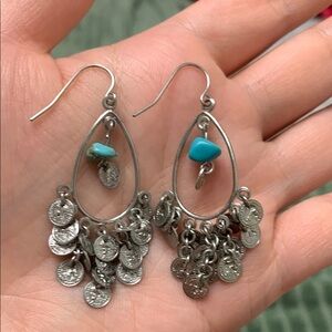 Silver Dangle Earrings with Turquoise Accents